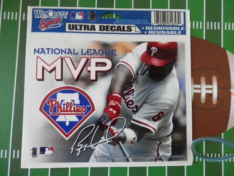 Phillies Ryan Howard MVP emblem 3 x 4 Window Cling Decal / Ultra Decal MLB - Image 1 of 1