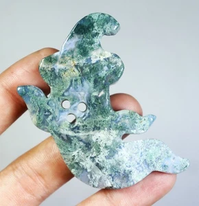 Natural Moss Agate Quartz Crystal Stone Carved Ghost Reiki Healing / Gift - Bild 1 von 8