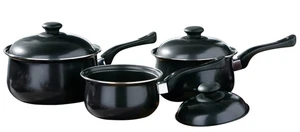  Juego de utensilios de cocina de cacerola antiadherente de acero al carbono de 3 piezas con tapas olla negra  - Imagen 1 de 8