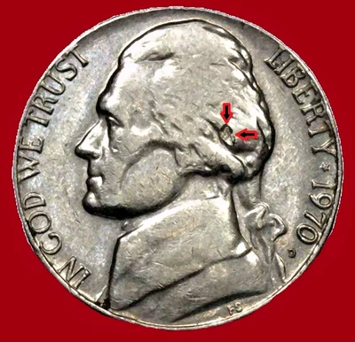 1970 D Jefferson Nickel VG Strike Thru Error #JN7001 - Image 1 of 4