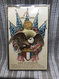 Dekorationstag Serie Nr.1 geprägte Postkarte verschickt 1909 Söhne Veteranen Adler - Bild 1 von 2