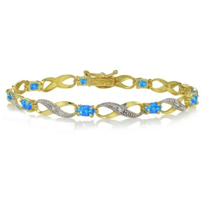 Gold Tone over 925 Silver Created Blue Opal and Diamond Accent Infinity Bracelet - Image 1 of 3