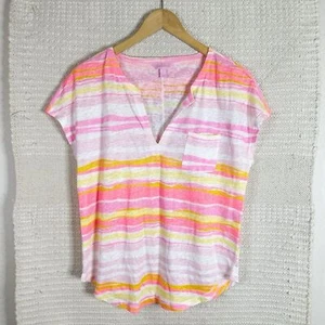 LILLY PULITZER rosa Schmollmund Main Squeeze Stripe Duval Leinen Top S NEU - Bild 1 von 6