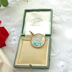Antique Rolled Gold Shaker Glass Locket Filled with Moonstone, Opal & Turquoise - Picture 1 of 6