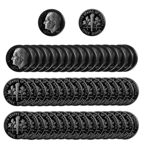 1987 S Roosevelt Dime 10c Gem Deep Cameo Proof CN-Clad Roll 50 US coins Cover