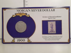 (L1045) 1900 - O - USA Silver Morgan Dollar - Commemorative Card & Stamp - Picture 1 of 4