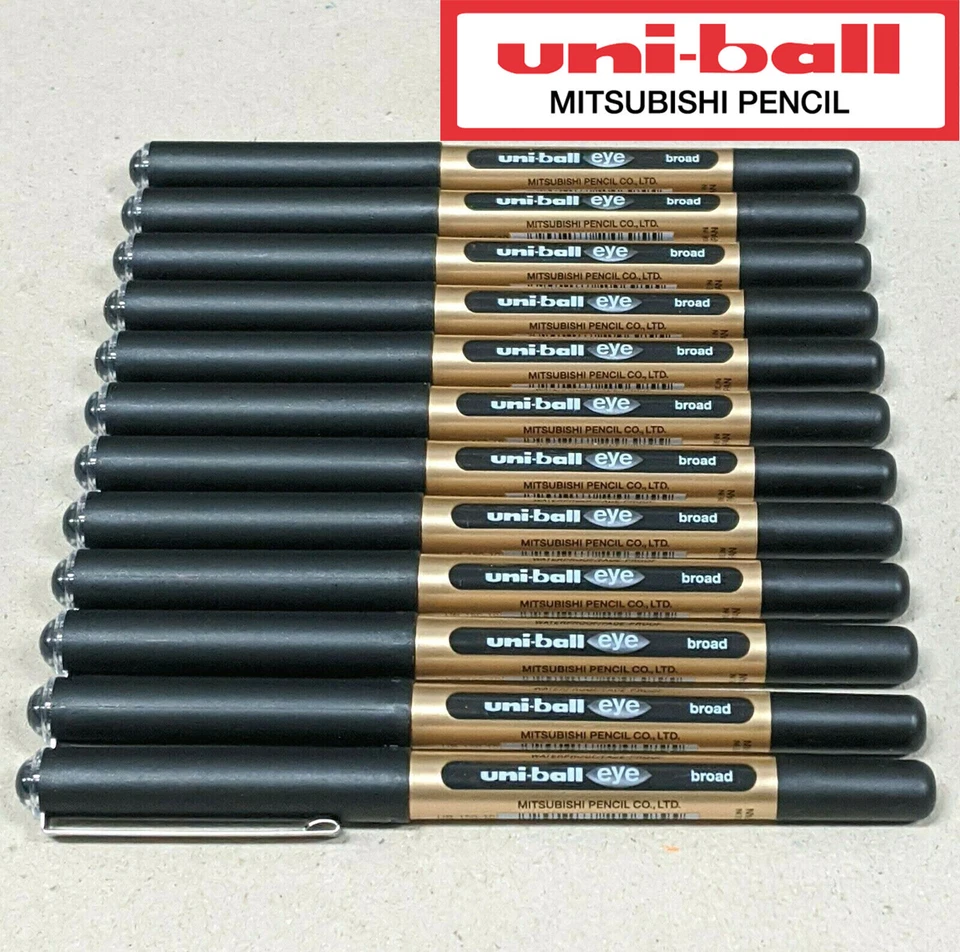 12 x Uni-ball Eye Pigment Ink Roller Ball Pen Black 1.0mm Broad UB-150 - image 1 of 4