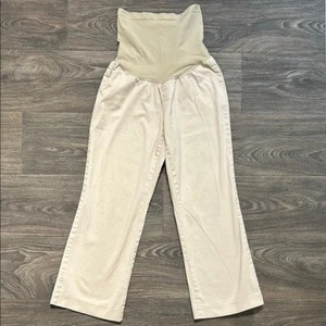 Morherhood Maternity Large Petite Secret Fit Belly Wide Leg Slacks Pants Khaki  - Picture 1 of 11