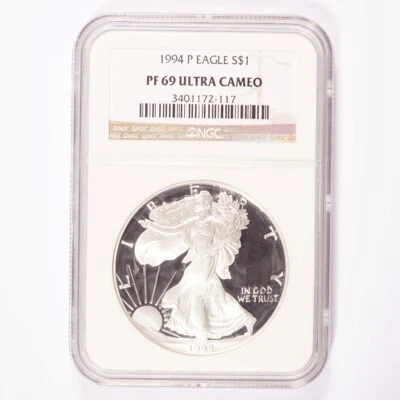 1994-P Silver American Eagle Proof Dollar NGC PF 69 Ultra Cameo - Image 1 of 2