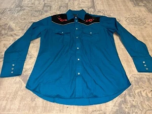 Camisa De Colección Alto Mediodía Para Hombres Mediana Azul Perla A Presión Western Vaquero Rosas Nueva Sin Etiquetas - Imagen 1 de 4