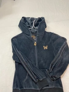 Cherokee Girls (14/16) Sweatshirt Zip Black Butterfly Sparkles Velour Satin Trim - Picture 1 of 9