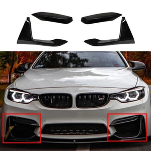 GLOSS BLACK FITS 15~19 BMW M3 M4 BUMPER UPPER VENT COVER+ LOWER ADD ON SPLITTERS - Picture 1 of 7
