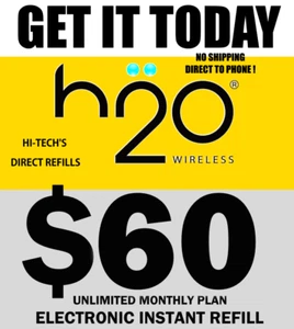 $60 H2O H20 PREPAID REFILL DIRECT PHONE 🔥 GET IT TODAY! 🔥 TRUSTED USA SELLER - Picture 1 of 3
