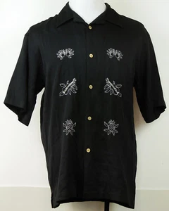 Camisa Monte Carlo Negra Botón Frontal Guitarras Hawaianas, Tambores, Piñas S/S M - Imagen 1 de 4