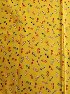 Cotton Colorful Sewing Quilting Yellow With Sunglasses Fabric 5/8 Yards - Picture 1 of 3