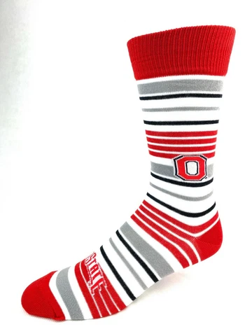 Ohio State Buckeyes Red White & Gray Striped Crew Socks Cover