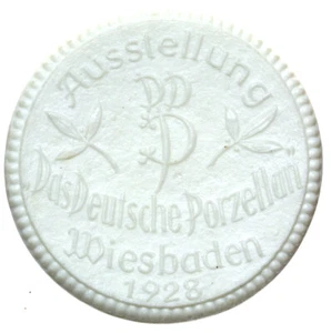WIESBADEN 1928 Wystawa - HEINRICH & Co - biały - Porcelanowy medal 36,1 mm - Zdjęcie 1 z 2