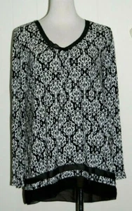 Anne Klein Black White Print Scoop Neck Pullover Popover Knit Shirt Top Small - Picture 1 of 3