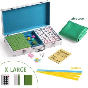144 azulejos verdes caja de aluminio de plata mahjong chino con empujadores y conjunto de cubiertas - Imagen 1 de 6