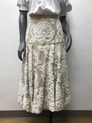 Michael Kors Collection 100% Natural Linen Floral Embellished Skirt Size 10 - Image 1 of 4