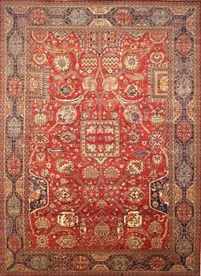10x14 Red Mughal Afghan Hand Knotted Wool Traditional Oriental Rug - Image 1 of 4