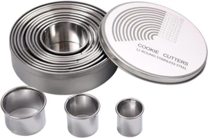 12 PCS Coppapasta Rotondo Acciaio Inox Tagliapasta Aperta Tondo Stampi per Bisco - Foto 1 di 12