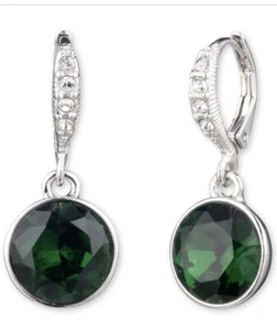$38 Givenchy Tono Plata Piedra Verde 1” Pendientes Colgantes JM2 - Imagen 1 de 2