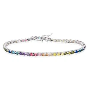 Sterling Silver 4mm Multicolor Rainbow CZ Tennis Bracelet 7.25" - Picture 1 of 7