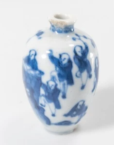 Antique Chinese Yongzhen Marked Blue and White Snuff Bottle 100 Boys As Is - Picture 1 of 10