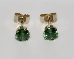 9ct Gold Emerald Solitaire Stud Earrings - 4mm