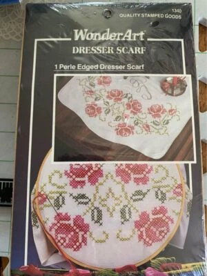 WonderArt Colonial Rose Cross Stitch Stamped Dresser Scarf - Image 1 of 3