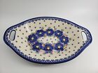 Unikat Polish Pottery Midnight Poppie 13in oval Serving Dish with Handles