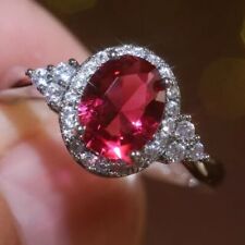 2.70Ct Oval Lab Created Red Ruby Halo Engagement Ring 14K White Gold Plated