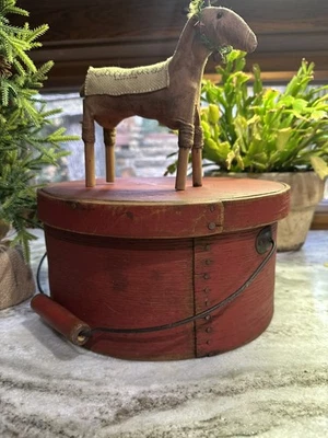 ANTIQUE PRIMITIVE WOOD BAIL HANDLE PANTRY BOX W/ ORIGINAL RED  PAINT!!!!!! - Image 1 of 4