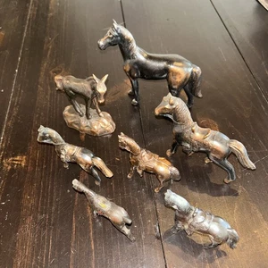Lot of 7 Vintage Metal Horses Copper And Black color SM LRG - Picture 1 of 9