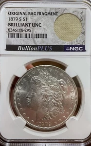 1879 Morgan Silver Dollar Original Bag Fragment Brilliant Uncirculated NGC - Picture 1 of 2