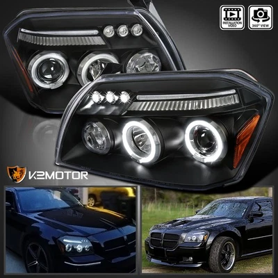 Black Fits 2005-2007 Dodge Magnum LED Halo Projector Headlights Lamps Left+Right Foto 1 de 4