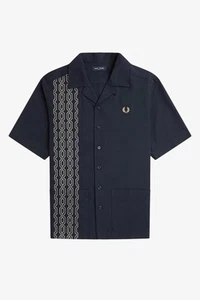 NEW! Fred Perry Embroidery Blue Guayabera Shirt Men’s XXL (fits Like Loose XL) - Picture 1 of 10