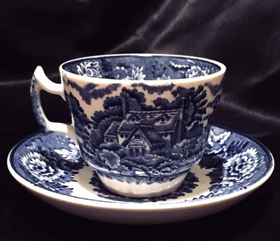 Enoch Woods English Scenery Wood & Sons Demitasse Tea Cup & Saucer Blue Antique - Image 1 of 4