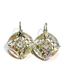 Square Clear AB Rhinestone Lever back Earrings Multiple Shape Stones X915 - Picture 1 of 7