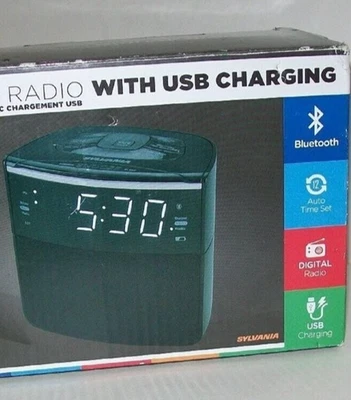 Bluetooth Clock Radio FM with USB charger Auto-Set Dual Alarm - SCR1986BT-AS - Image 1 of 4