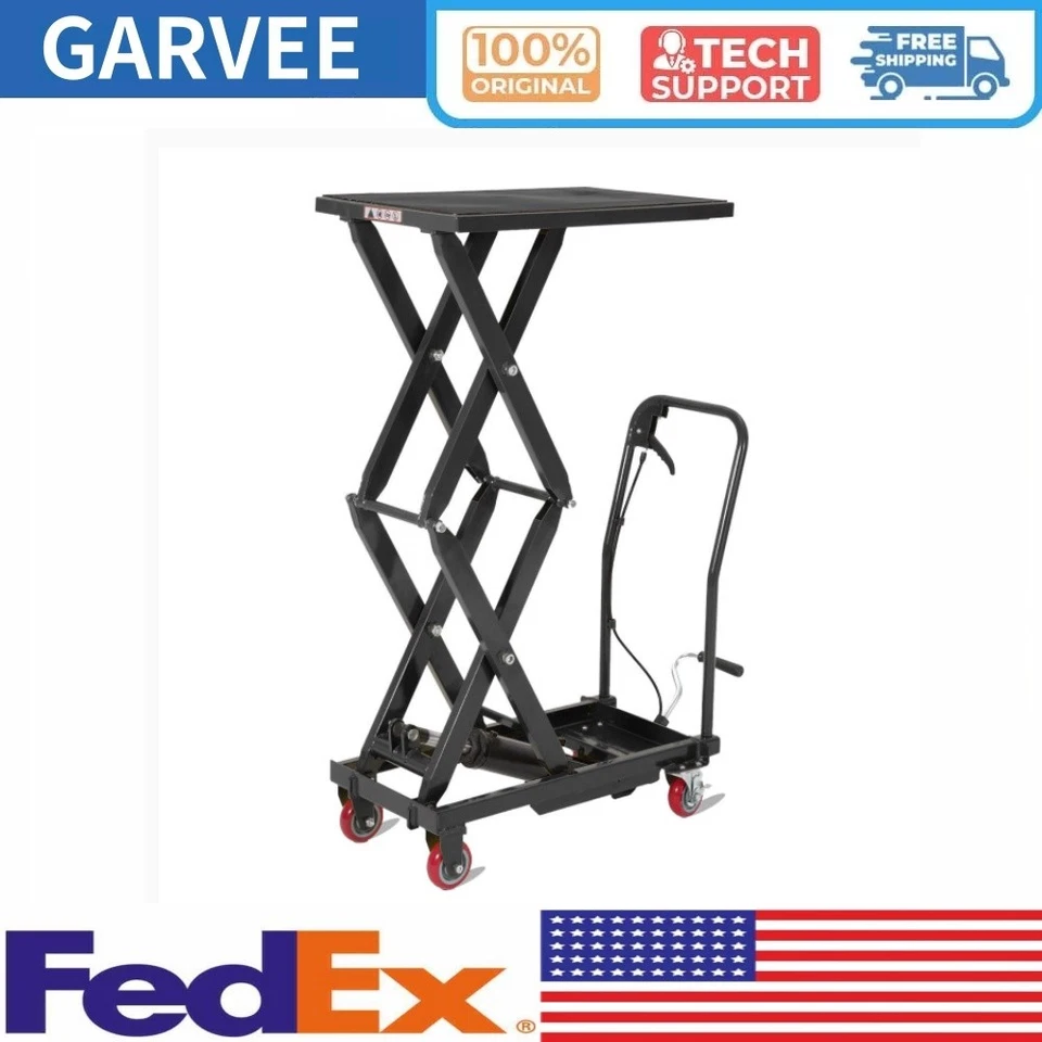 GRVEE Hydraulic Lift Table Cart 330Lbs Capacity Double Scissor Lift Table 12.2"-50.6"
