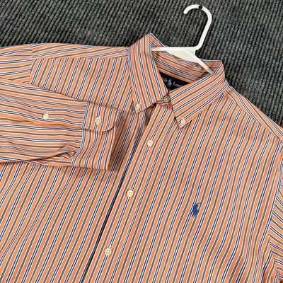 Рубашка мужская Ralph Lauren большая оранжевая в полоску с длинным рукавом на пуговицах классический крой - Изображение 1 из 4
