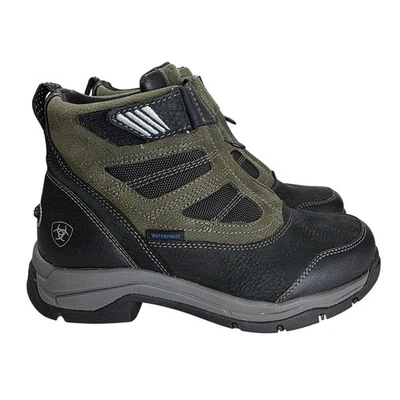 Botas de trabalho femininas Ariat Terrain Pro H2o isoladas 6.5B couro verde preto com zíper - Imagem 1 de 4