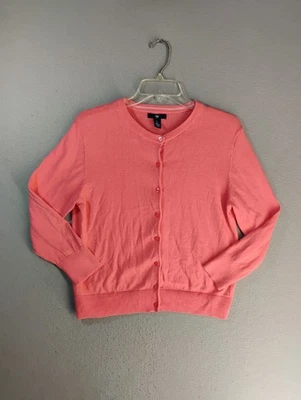 Cárdigan informal tejido liso cuello redondo manga larga rosa grande Gap para mujer Foto 1 de 4
