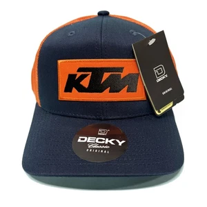 KTM Motorcycles Embroidered Patch Deckys Navy Orange Trucker Cap Hat - Picture 1 of 2