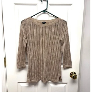 Suéter Talbots Dorado Metálico, Túnica Tejido Abierto, Cuello Redondo, Para Mujer Talla SP - Imagen 1 de 4