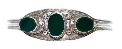 Brazalete Brazalete Vintage Hecho a Mano Esterlina Brazalete Plano Ágata Verde Cabujón 6 1/2" Foto 1 de 4