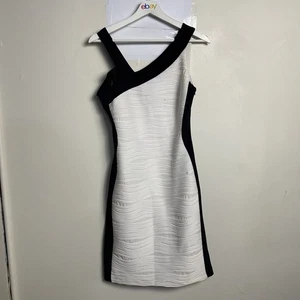 JOSEPH RIBKOFF Dress Size 8 Womens Black White Stretch Sleeveless Mini Sheath - Picture 1 of 16