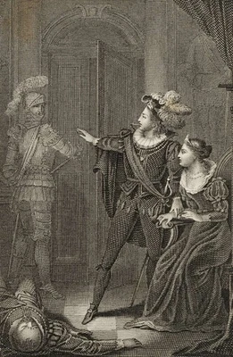 A. VILLEREY (1754-1828) zug., Shakespeare, Hamlet neben dem toten Polonius, KSt. - Bild 1 von 4
